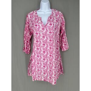 Gretchen Scott Top Womens Small Pink Floral Tunic Cotton Beachy Boho Lightweight